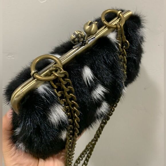 Handmade Real Mink Fur Cute "Cat Paw" Kisslock Wristlet/Shoulder Bag/Crossbody - Picture 12 of 15